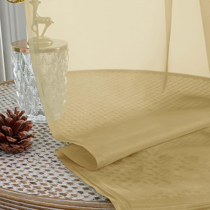 OWENIE Sheer Curtains 84 Inches Long 2 Panels Set, Sheer Gold Curtains for Living Room Bedroom 59 Inch Extra Wide, Modern Voile Filmy Rod Pocket Drapes, 2 Pcs, Each 59 W x 84L, Gold