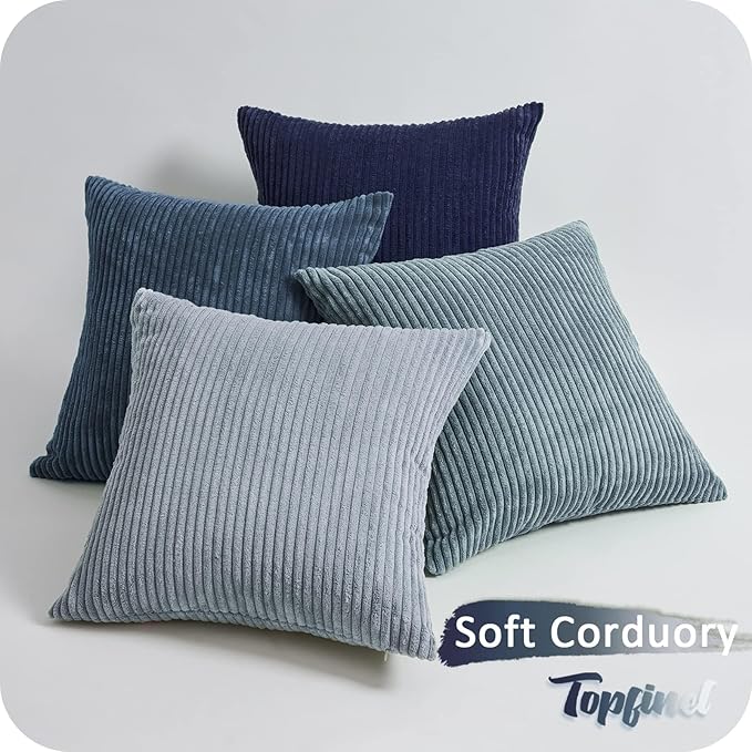 Topfinel Decorative Throw Pillow Covers Cushion Cases, Set of 4 Soft Velvet Modern Double-Sided Designs, Mix and Match for Home Decor, Pillow Inserts Not Included (12x12 inch, Blue)