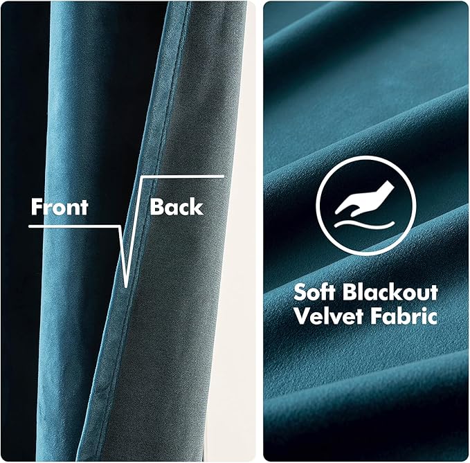 MIULEE Blue Velvet Curtains 72 Inches Length Blackout Curtains Thermal Insulated Soundproof Room Darkening Grommet Curtains/Drapes for Living Room Bedroom 52 x 72 Inch 2 Pcs Peacock Blue