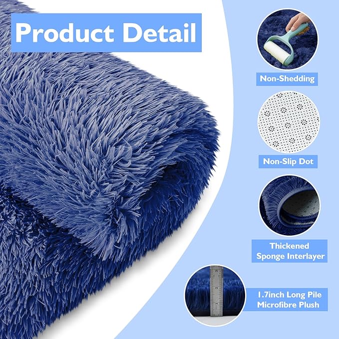 Shag Area Rug for Bedroom 3x5,Blue Fluffy Area Rugs for Living Room,Soft Fuzzy Rug Non-Shedding Indoor Plush Carpet for Kids Bedroom Nursery Dorm Home Decor
