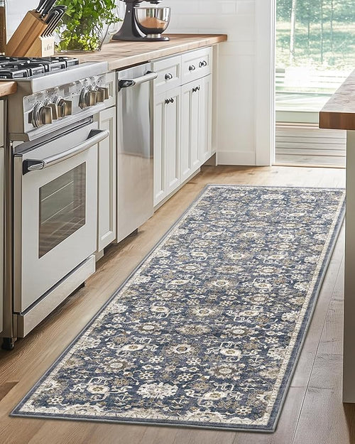 AMADA HOMEFURNISHING 2x5 Washable Runner Rug, Low-Profile Kitchen Rugs with Non-Slip Backing & Durable Edge Binding, Vintage Entryway Runner Rug for Bedroom & Hallway