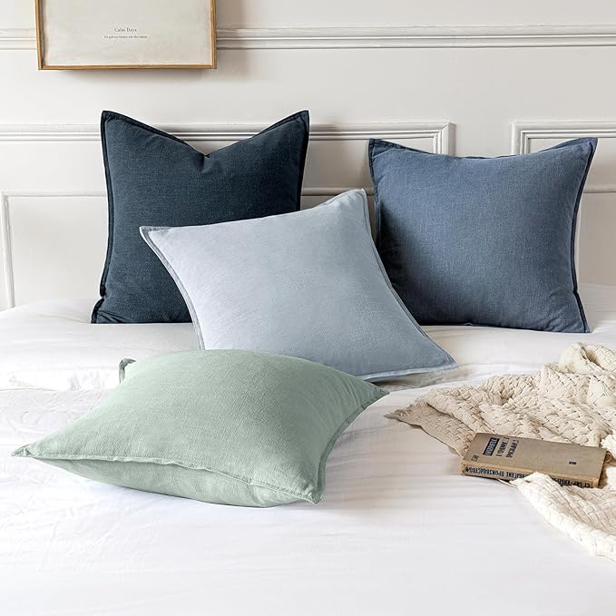 MIULEE Decorative Linen Pillow Covers 18x18 Inch Blue Ashes Boho Farmhouse Neutral Couch Throw Pillows for Bed Pack of 2 Accent Modern Pillowcase Sofa Livingroom Home Decor