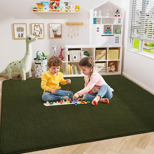 Amearea Large Modern Area Rugs for Bedroom Living Room, 6x9 Feet Olive Green Thickened Memory Foam Rug, Fluffy Indoor Washable Rugs Non Slip Minimalist Carpet for Boys Girls Dorm Nursery Room Decor