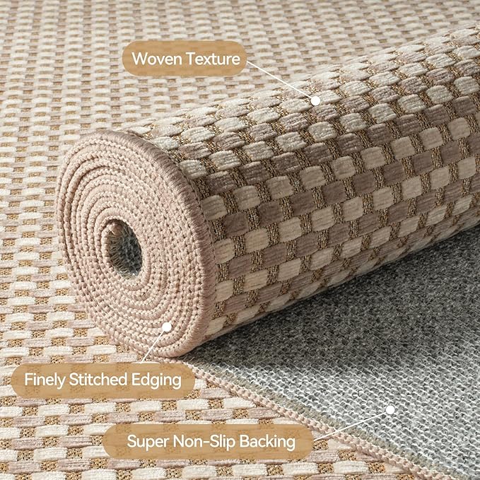 YDKGL Boho 3x5 ft Washable Area Rug Entryway Runner for Kitchen, Non Slip Woven Hallway Rugs Kitchen Mats for Floor Hall Rug Indoor Door Mat Carpet for Backdoor Bedroom Living Room, Easy Clean, Brown