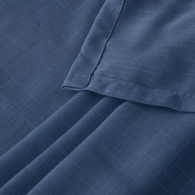 BGment Navy Blue Linen Curtains 48 Inch Length for Windows, Semi Sheer Drapes Light Filtering for Short Bedroom Living Room Bathroom Decor Lightweight with Rod Pocket, 2 Panels Set, Each 42 Inch Wide