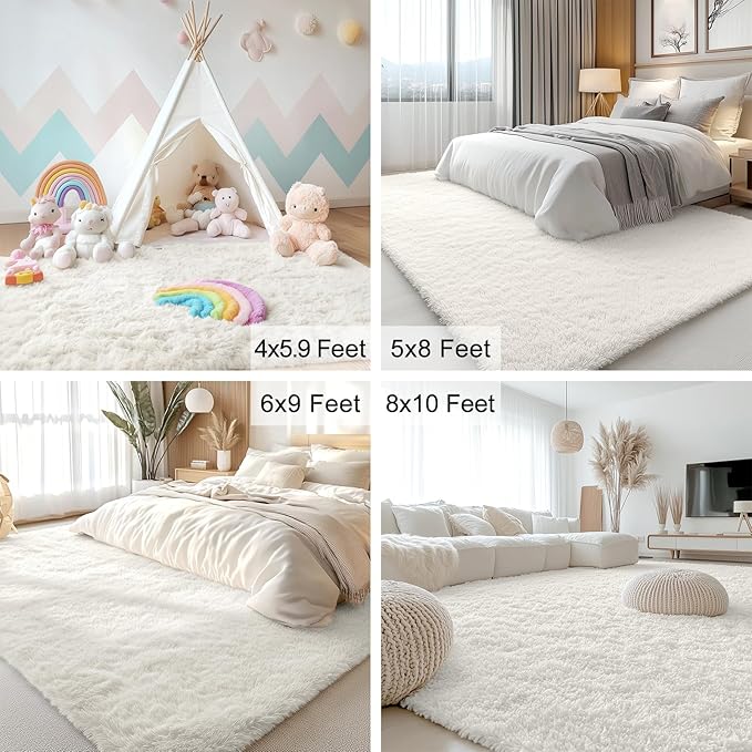 OLANLY 3x8 Machine Washable Runner Rugs for Hallway, Soft Fluffy Shaggy Bedside Rugs for Bedroom, Living Room, Indoor Floor Carpet for Kids Girls and Boys, Nursery Rooms, Home Decor Aesthetic, Ivory