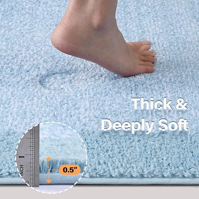 36x24 Large Bathroom Rugs Washable Non Slip, Light Blue Bath Mat for Bathroom Floor Tub, Soft Absorbent Quick Dry Mats for Shower, Bathtub,Home Decor