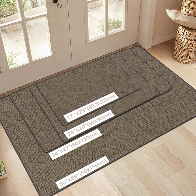 LEKEEPGO Ultra Thin Indoor Door Mat 17"x29", Low-Profile Door Mat Indoor Entrance, Non Slip Rubber Backing Inside Doormat Washable Welcome Front Entryway Dirt Trapper Entry Mat, Brown