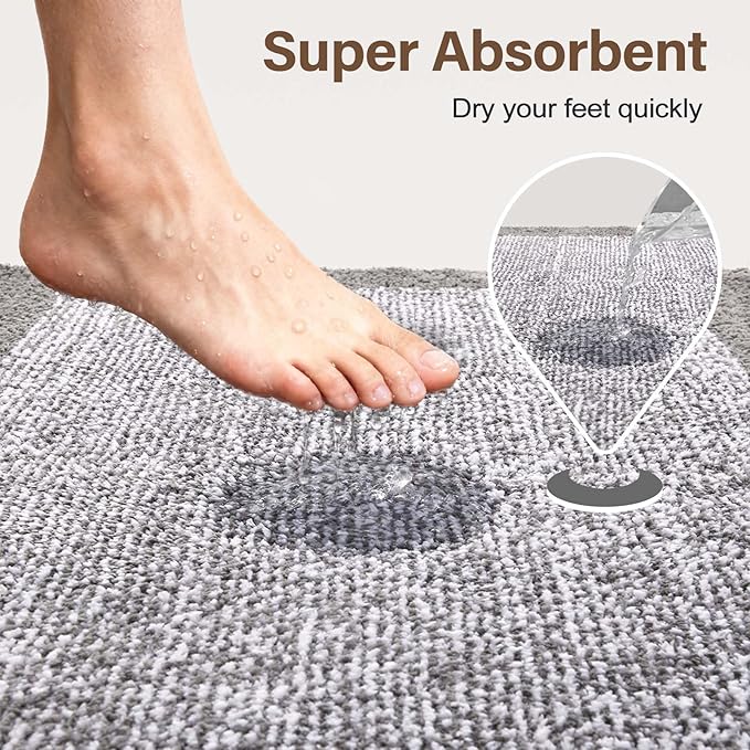 36x24 Large Bathroom Rugs Washable Non Slip, Light Grey Bath Mat for Bathroom Floor Tub, Soft Absorbent Quick Dry Mats for Shower, Bathtub,Home Decor