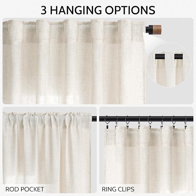 Modern Linen Curtains 108 Inches Long for Living Room Light Filtering Semi Sheer Curtain Back Tab Neutral Luxury Modern Farmhouse Decor Floor to Ceiling High Window for Bedroom 52x108, 2 Panels
