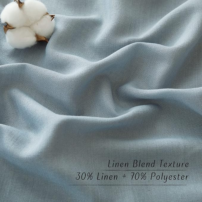 NICETOWN Rustic Linen 96 inch Long Curtains for Living Room, Grommet Privacy Added Thick Linen Weave with Light Filter Window Curtains & Drapes for Bedroom, Stone Blue, W42 x L96, 2 Panels