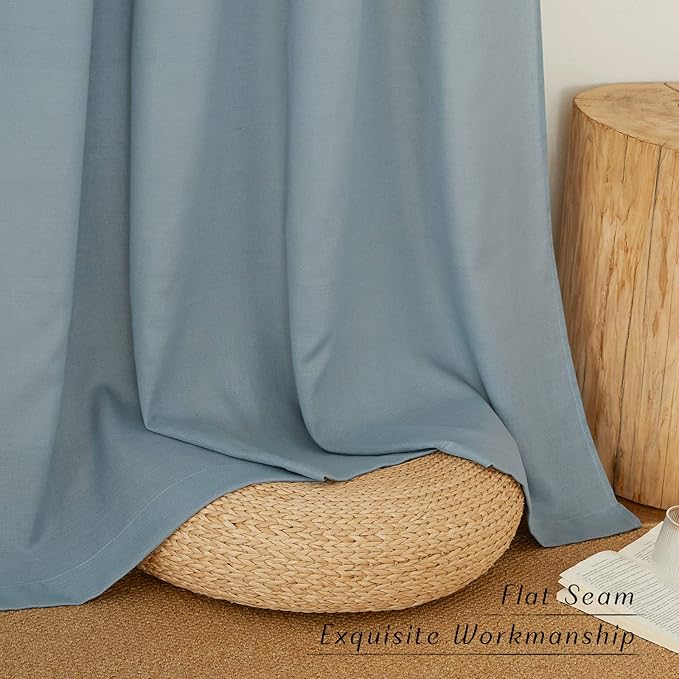 NICETOWN Stone Blue Linen Kitchen Window Curtains Over Sink, Grommet Thick Linen Stone Blue Short Window Treatments Privacy Assured with Light Filtering for Bedroom/Bathroom, W34 x L36, 2 Panels