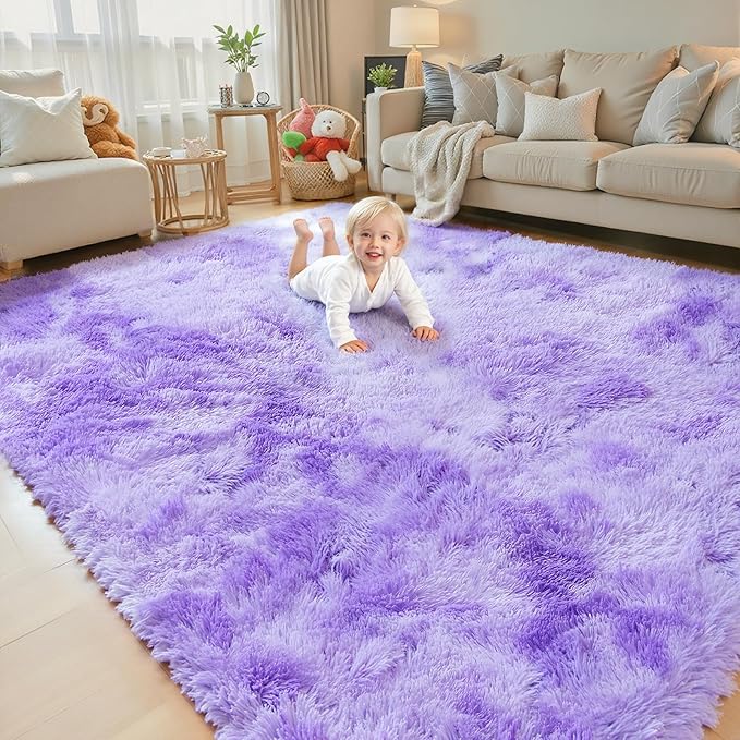 Rugs for Living Room 8x10, Alfombras para Salas Fluffy Shag Large Fuzzy Plush Soft Area Rug, Shaggy Carpets for Bedroom, Kids Boys Girls Home Decor Aesthetic(8 x 10, Purple Starry)
