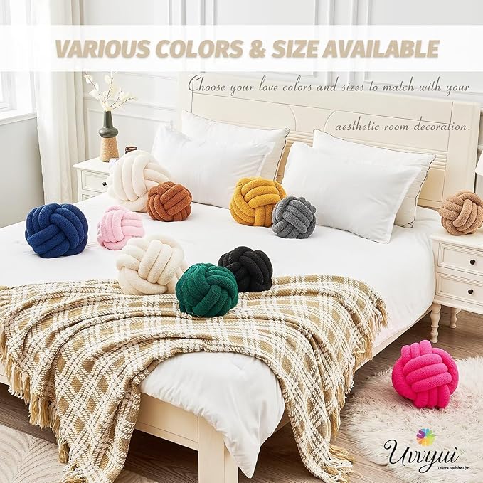 Uvvyui Knot Pillow Ball, Soft Home Decorative Pillows, Round Throw Pillow, Handmade Knotted Plush Pillow, Round Boucle Pillow Cushion (14 Inches Blush Pink)