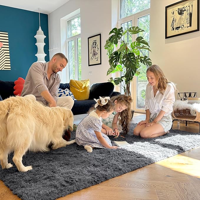 OLANLY 4x12 Area Rugs for Living Room Bedroom, Machine Washable Soft Fluffy Shaggy Bedside Rug, Indoor Floor Carpet for Kids Girls and Boys, Dorms, Nursery Rooms, Home Decor Aesthetic, Grey