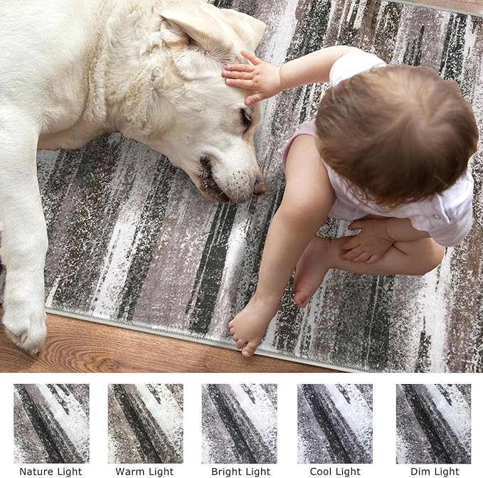 Lansny Modern Abstract Runner Rug 2.6x10, Dark Light Brown White Washable Long Kitchen Runner Non-Slip Soft Hallway Rug Runner Thin Print Faux Wool Carpet for Entryway Bedroom Laundry Room Indoor