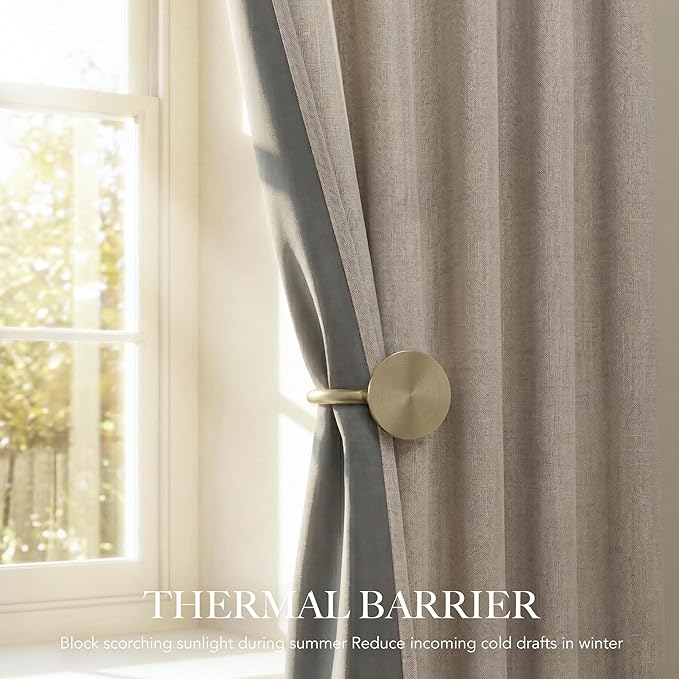 RYB HOME Natural Beige 100% Blackout Linen Curtains 78 inch Long, Thermal Insulated&Privacy Home Decor Drapes for Bedroom/Office/Nursery, Rod Pocket&Back Tab Window Treatment, W52 X L78, 2 Panels