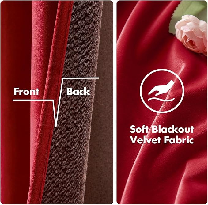 MIULEE Christmas Red Velvet Curtains Elegant Grommet Curtains Thermal Insulated Soundproof Room Darkening Curtains/Drapes for Classical Living Room Bedroom Decor 52 x 90 Inch Set of 2
