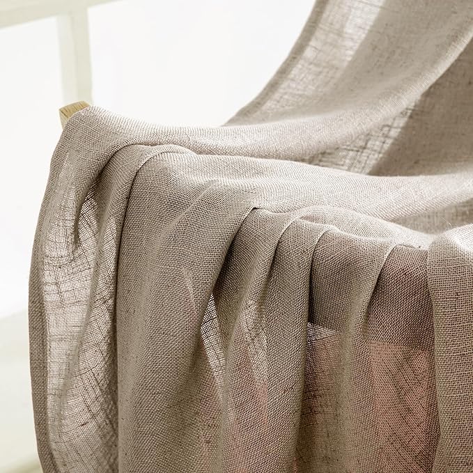 MIULEE Taupe Grey Linen Curtains 90 Inch Long 2 Panels for Bedroom Living Room, Soft Linen Textured Window Drapes Semi Sheer Light Filtering Back Tab Rod Pocket Farmhouse Modern Burlap Look Decor