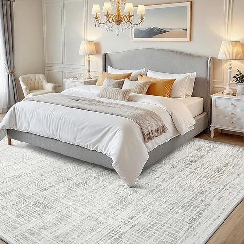5x7 Area Rugs Washable Rug: Anti-Skid Abstract Modern Living Room Rug Soft Thin Carpets Indoor Floor Non-Shedding Carpet for Bedroom Dining Farmhouse Nursery Home Office (White Gray, 5'x7')