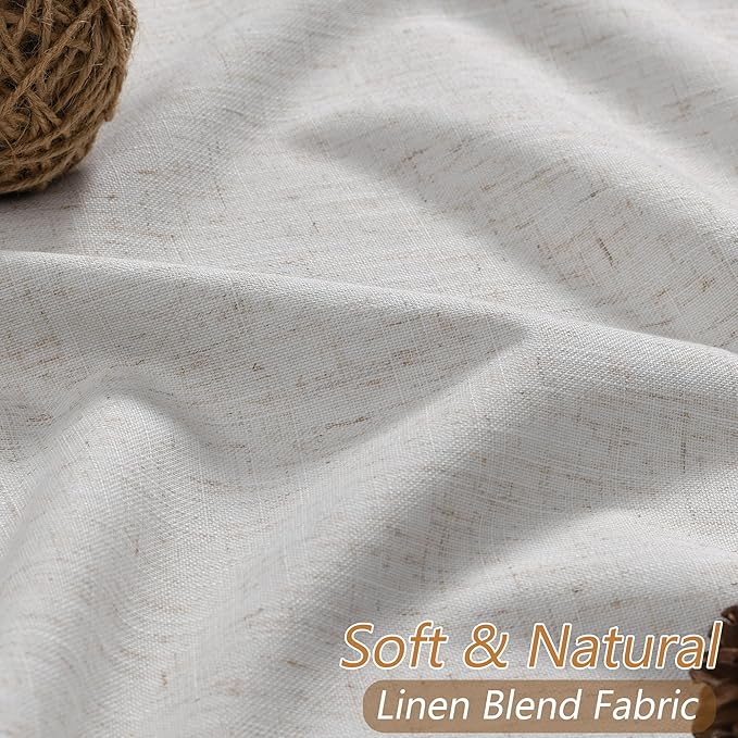 Guken Natural Linen 100% Blackout Curtains 96 Inches Long Floor to Ceiling Drapes for Living Room, Rustic Farmhouse Room Darkening Winter Thermal Insulated Black Out Sliding Barn Door Curtain, 52x96
