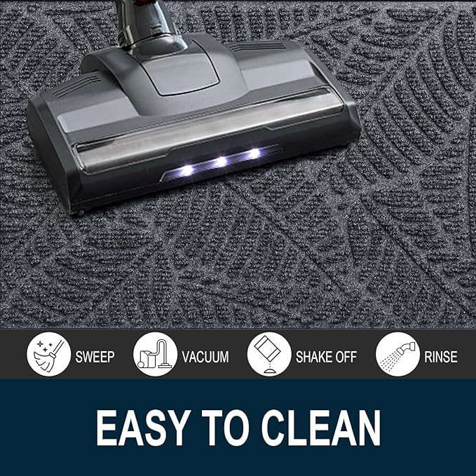 Colorxy Waterproof Doormat, Sturdy Natural Rubber Front Indoor Mat, Non Slip Low Profile Indoor Outdoor Door Mats, Stain and Fade Resistant Floor Mat, Easy Clean Patio Entrance Mat, 47''x24'', Grey