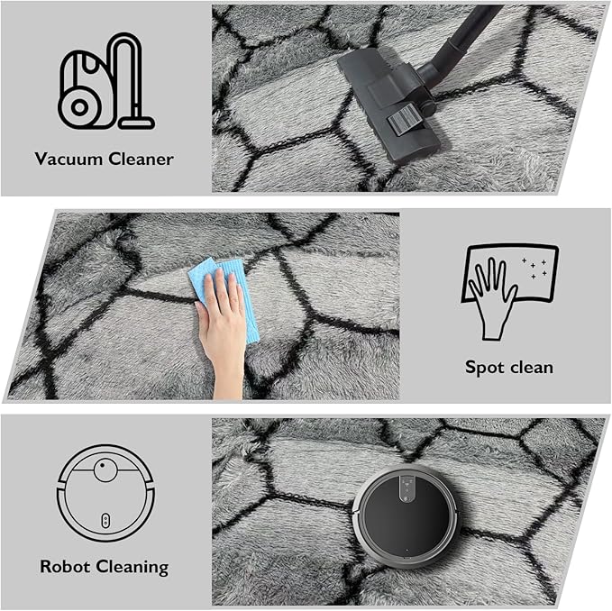 Shag Area Rug for Bedroom 5x8,Fluffy Area Rugs for Living Room,Geometric Soft Fuzzy Rug Non-Shedding Indoor Plush Carpet for Kids Bedroom Nursery Dorm Home Christmas,Grey and Black