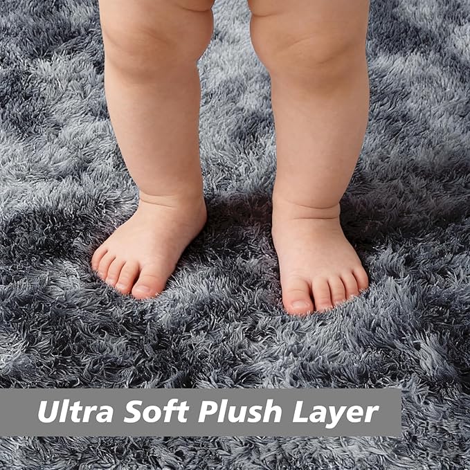 Shag Area Rug for Bedroom 5x8,Tie-Dyed Black Fluffy Area Rugs for Living Room,Soft Fuzzy Rug Non-Shedding Indoor Plush Carpet for Kids Bedroom Nursery Dorm Home Decor
