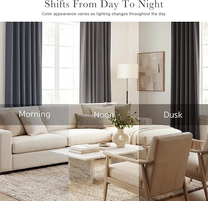 PONY DANCE Grey Window Curtains - 42 W x 72 L, Gray Blackout Thermal Drapes Treatments Light Blocking Rod Pocket Panels for Living Room Home Decoration, 1 Pair