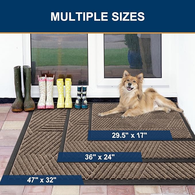 Smiry Front Door Mat Outside Entrance, Heavy Duty Sturdy Natural Rubber Doormat, Trap Dirt and Moisture, Easy Clean Low Profile Mats for Indoor Outdoor Entry, Irregular Triangle (59x40, Brown)