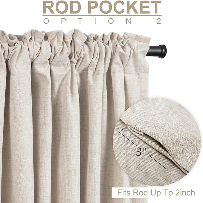 100% Blackout Shield Linen Blackout Curtains for Bedroom 102 Inches Long, Back Tab/Rod Pocket Living Room Drapes, Thermal Insulated Blackout Curtains 2 Panels Set, 50" W x 102" L,Cream