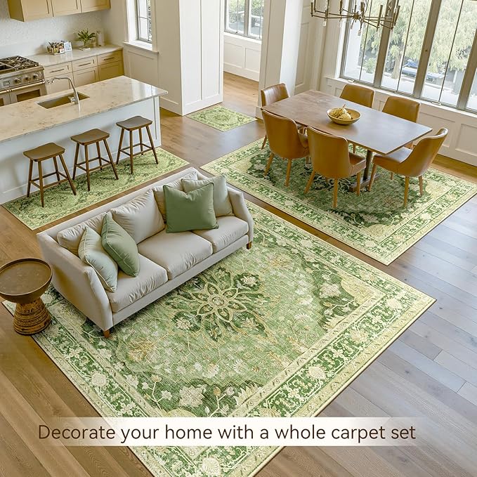 Area Rugs 2'x3' Kitchen Rugs Entry Rug Small Rugs for Entryway Kitchen Bathroom Door Mat Indoor Entrance,Washable Non Slip, Sage Green Yellow