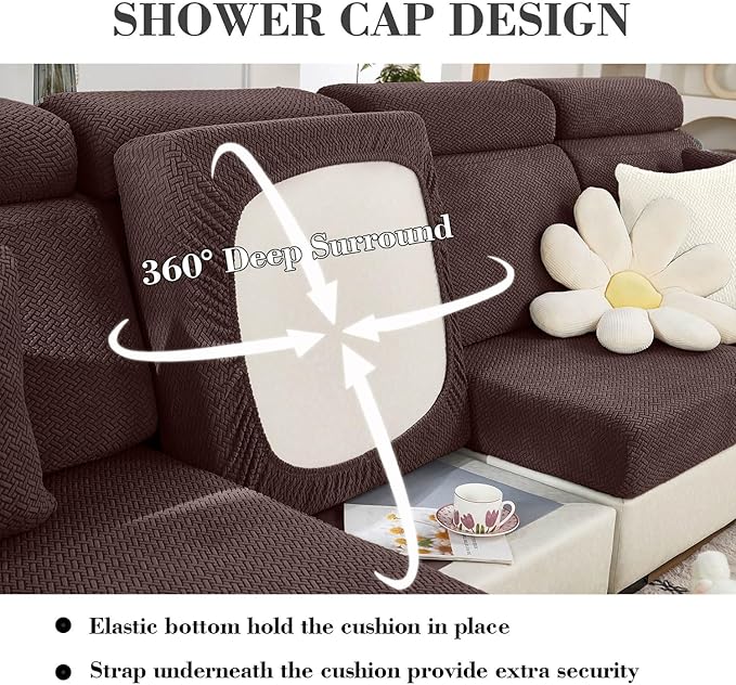 Sofa Covers Couch Covers for Sofa Pet Friendly Couch Cushion Covers Universal Sofa Covers Washable Stretch Slipcovers for Sectional Sofa (Texture Brown, 3 Seats + Chaise Cover)