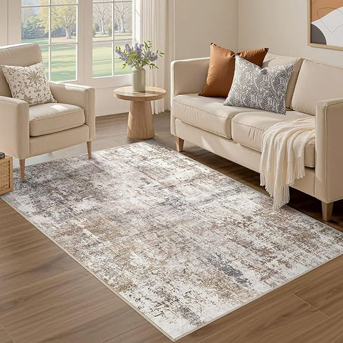 3x5 Area Rug Living Room Rugs, Washable Neutral – Brown