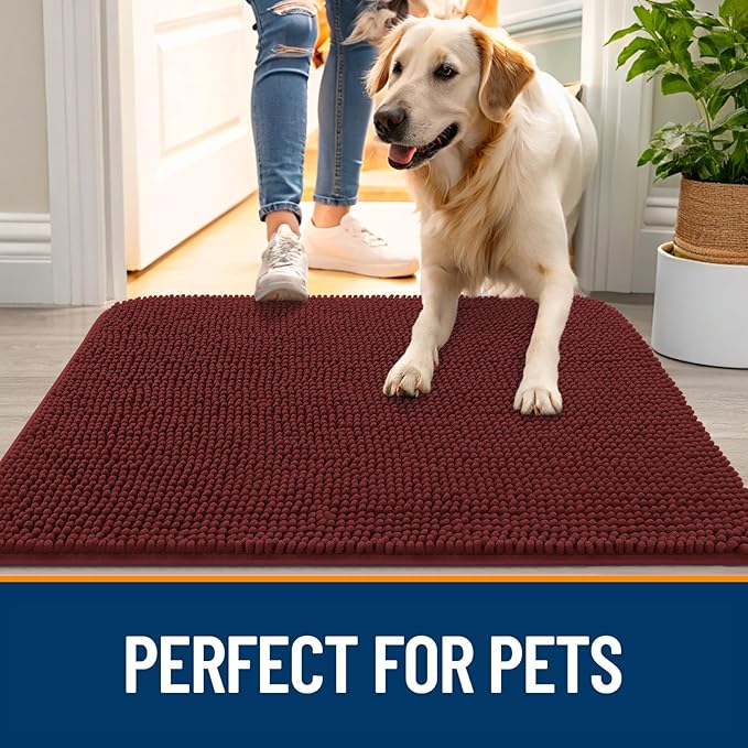 OLANLY Dog Door Mat for Muddy Paws 59x20, Absorbs Moisture and Dirt, Absorbent Non-Slip Washable Doormat, Quick Dry Chenille Mud Mat, Entry Indoor Entryway Carpet for Inside Floor, Caramel Russet