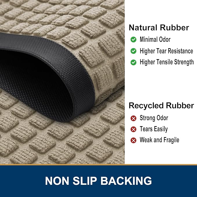 Smiry Front Door Mat Outside Entrance, Heavy Duty Natural Rubber Doormat, Non Slip, Trap Dirt and Moisture, Easy Clean, Low Profile Welcome Floor Mats for Indoor Outdoor Entry, 47x23 Inch, Beige