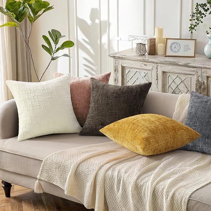 decorUhome Summer Pink Chenille Euro Sham Throw Pillow Covers 24x24 Set of 2 Textured Soft Cozy Slubby Couch Pillow Covers Modern Farmhouse Boho Decorative Pillow Cases for Bed Sofa Living Room