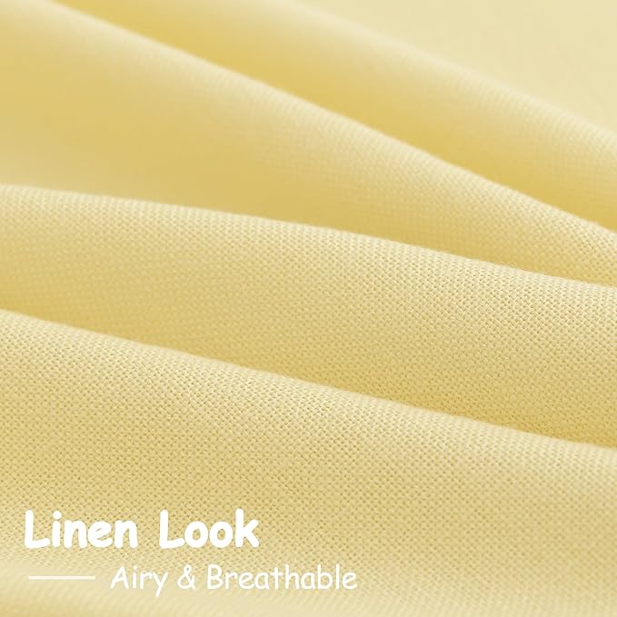 Yellow Linen Semi Sheer Curtains 120 Inches Long 2 Panels Set Back Tab Loop Pocket Linen Blend Boho Decor Large Window Curtain Extra Long Light Filtering Drapes High Ceiling for Living Room 52x120