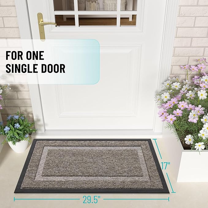 OLANLY Front Door Mat Indoor Outdoor Entrance, Waterproof All-Season, All-Weather Doormat, Sturdy Natural Rubber, Low Profile, Easy Clean Patio Porch Entryway Mat, 71x23, Khaki and White