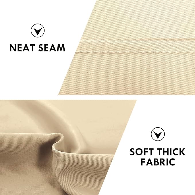 DWCN Beige Short Room Darkening Curtains for Kitchen/Bedroom, 42 x 36 inches Long - Energy Saving Window Drapes for Nursery with Rod Pocket, Set of 2 Panels