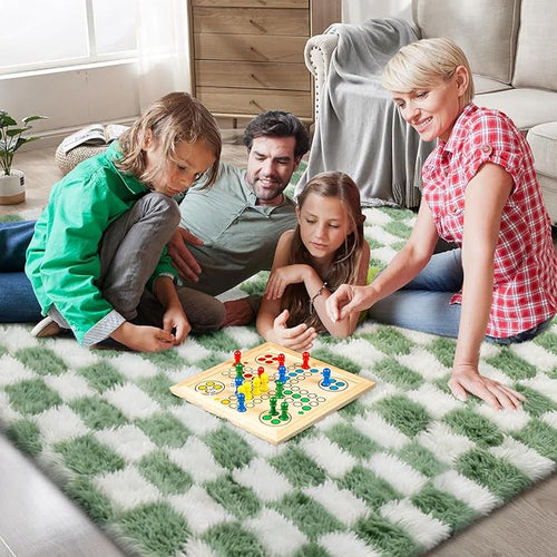 Area Rugs for Bedroom Living Room,8x10 Green and White Fluffy Soft Checkered Rug Fuzzy Shag Shaggy Carpet, Indoor Plush Floor Rugs for Kids Boys Girls Teen Dorm Nursery Home Decor