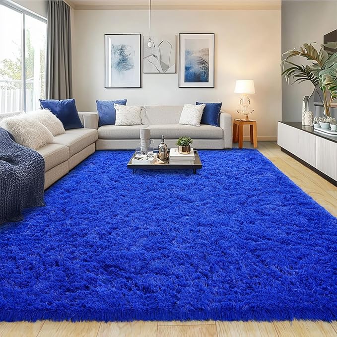 Pionblank Large Area Rug for Living Room 10x14, Fuzzy Modern Shag Rug, Fluffy Plush Non Slip Soft Furry Carpet for Bedroom Kids Room Nursery Teens Dorm Home Decor, Royal Blue