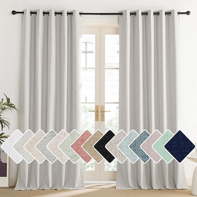 NICETOWN Snowbound Vintage Linen 100% Blackout Curtains for Living Room, Thermal Insulated Curtains 90" Long, Noise Reducing Window Treatment Drapes for Home Office, 62" Wide Per Panel, Set of 2