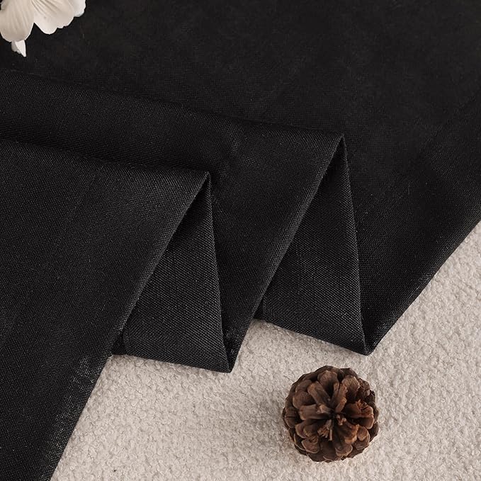 Black Linen Curtains 96 inches Long for Bedroom Back Tab Light Filtering Privacy Semi Sheer Black Curtains Living Room Boho Rustic Farmhouse Cotton Textured Gauze Curtain 2 Panel Set