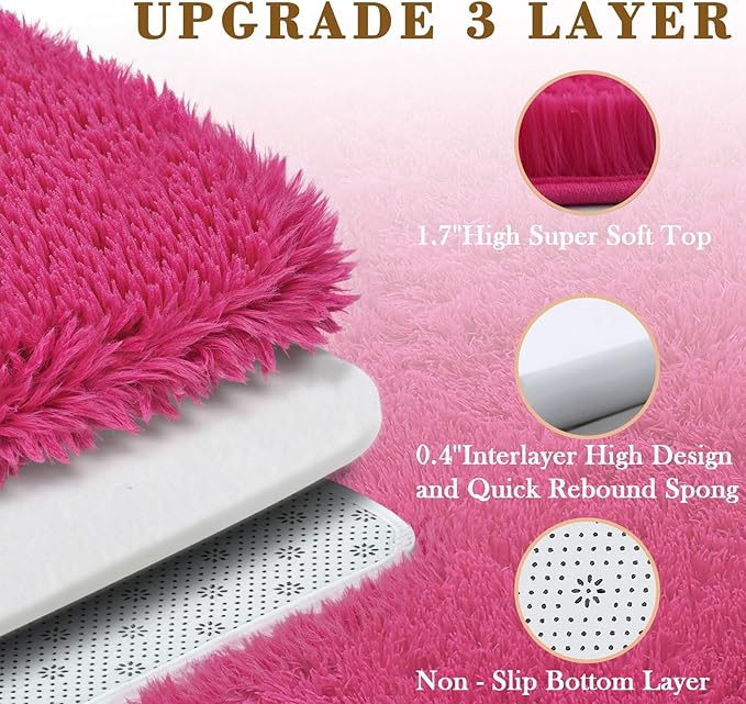 Area Rugs 9x12 Living Room, Shaggy Carpet Soft Plush Furry Bedside Rug Large Area Rugs for Bedroom Kids Girls Boys Home Decor Anti Slip(9 x 12, Hot Pink)