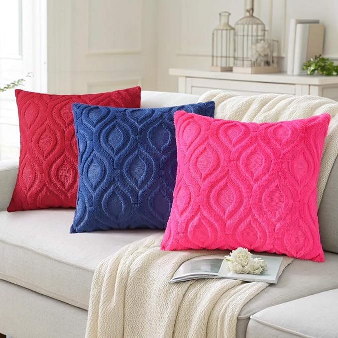 decorUhome Throw Pillow Covers 12x20 Inch Set of 2, Soft Plush Faux Wool Dark Blue Solid Couch Pillow Covers, Accent Farmhouse Neutral Rectangle Pillow Cases for Sofa Bed Living Room