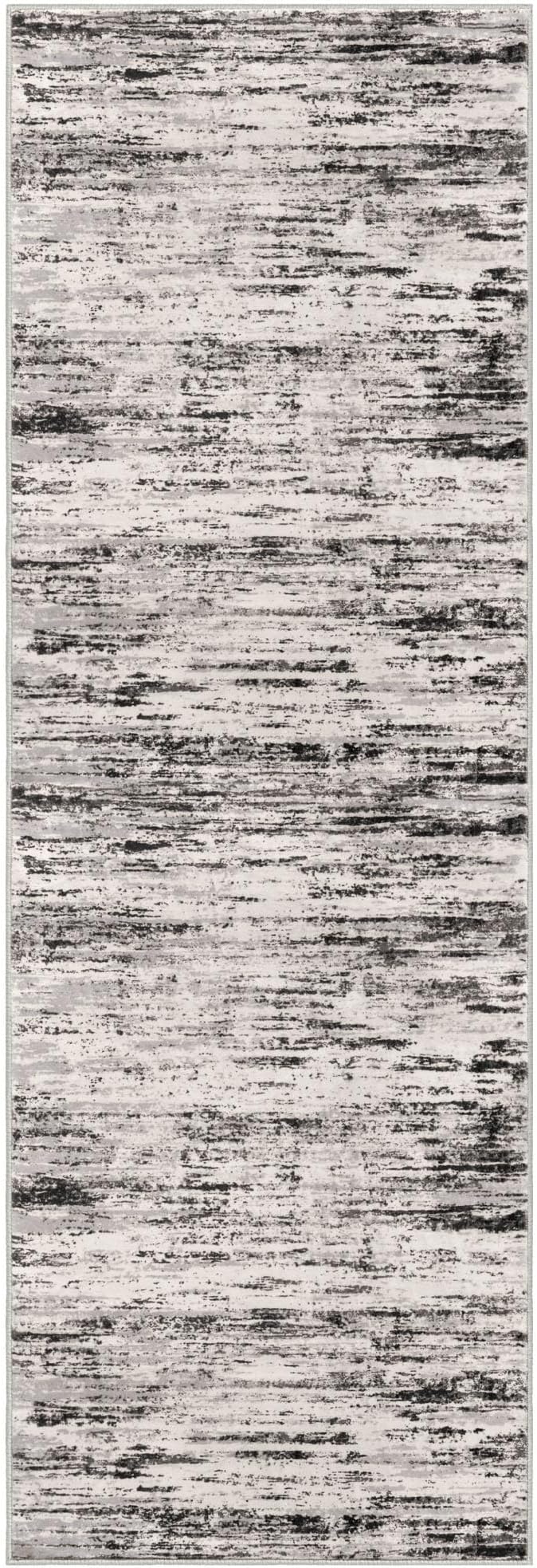 Lansny Modern Abstract Hallway Runner Rug, White Black Grey Taupe Washable Kitchen Runner Non-Slip Soft 2x8 Runner Rug Thin Print Faux Wool Carpet for Entryway Bedroom Laundry Room Indoor Home Decor