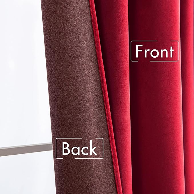 MIULEE Velvet Curtains 96 inches - Luxury Blackout Curtains for Bedroom Living Room Thermal Insulated Super Soft Window Drapes Rod Pocket & Back Tab Christmas Decor, Red, W52 x L96 inch, 2 Panels
