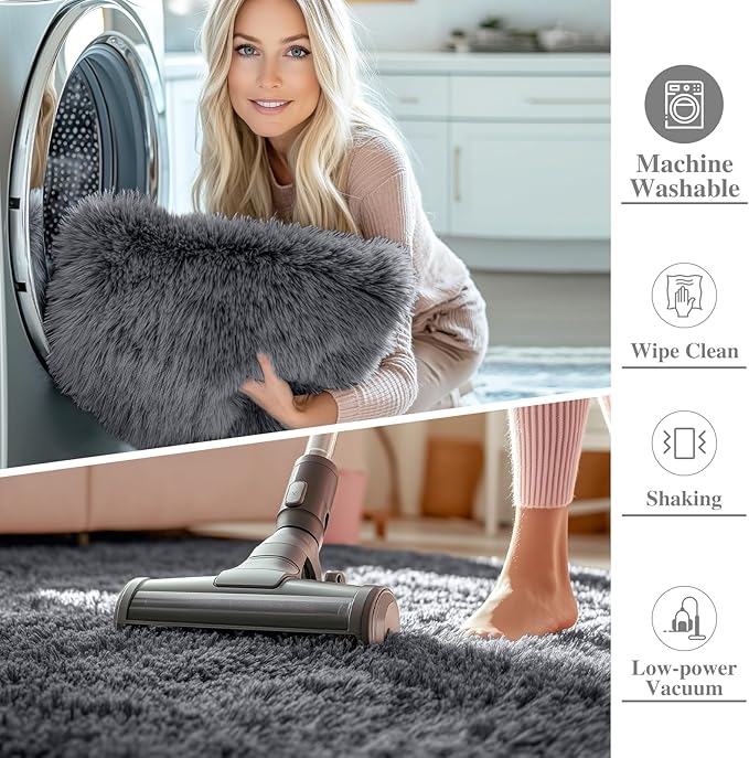 OLANLY 7x10 Machine Washable Large Area Rugs for Living Room, Bedroom, Soft Fluffy Shaggy Bedside Rug, Indoor Floor Carpet for Kids Girls and Boys, Dorms, Nursery, Home Decor Aesthetic, Grey