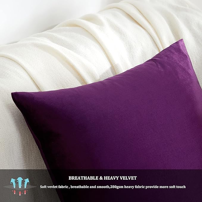 GIGIZAZA Decorative Throw Pillow Covers 16x16,Set of 2 Purple Square Couch Pillow Covers,Velvet Sofa Boho Cushion Pillows